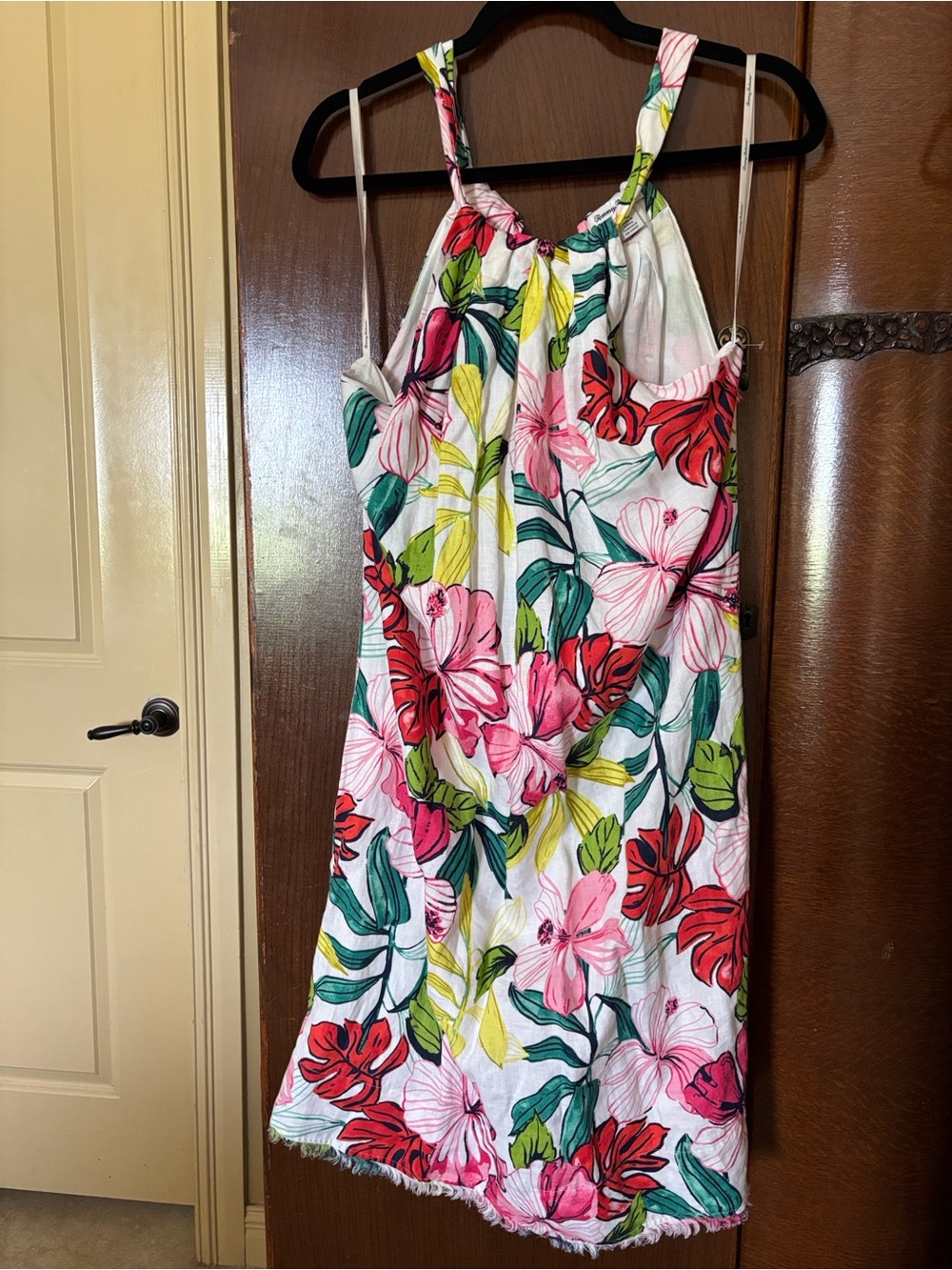 Tommy Bahama White Tropical Floral Sundress with Pink, Red and Green Print